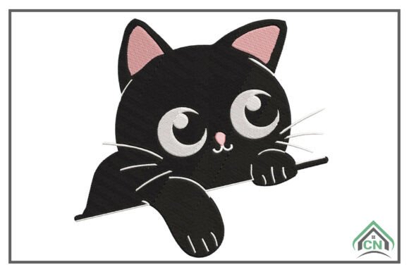 Cute Black Cat Embroidery Design for Apparel