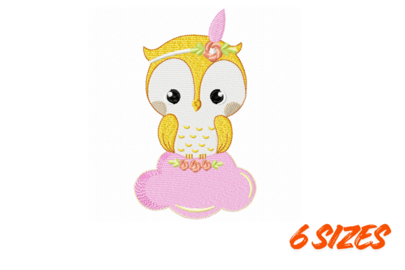 Cute Owl Cloud Embroidery Design for Apparel