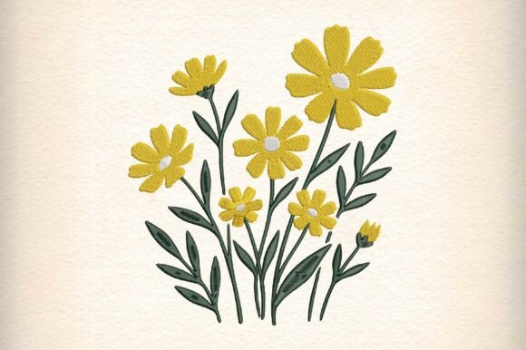 Yellow Wildflower Embroidery Design for Apparel